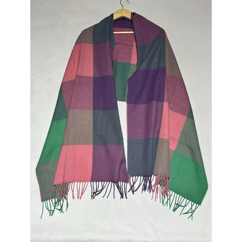 J Crew Wrap Shawl Classic Scarf Large Plaid Colorful 24.5